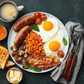 Hearty breakfast with beef breakfast sausages